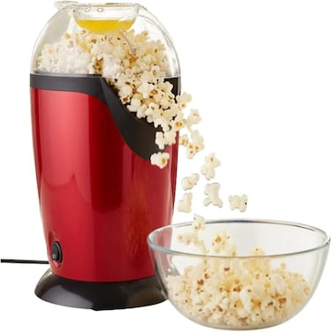 Electric Hot Air Popcorn Maker - 1200W Oil-Free Healthy Popcorn Popper Machine for Home (Red)