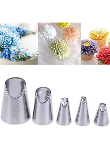 Suuker Rose Flower Piping Tips Set, Stainless Steel Chrysanthemum Nozzles, Crinkle Cream Laminating Nozzle Cupcake Pastry Tool For Decorating Cake Tulip Pastry Nozzle Baking Forms Pastry (5 Pieces)
