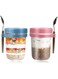 URbazaar Overnight Oats Jars with Lid and Spoon, 350ml Airtight Oatmeal Container with Marks, Leakproof Wide Mouth Portable Mason Jars Breakfast Container for Salads Yogurt Cereal Milk (Pink+Blue)
