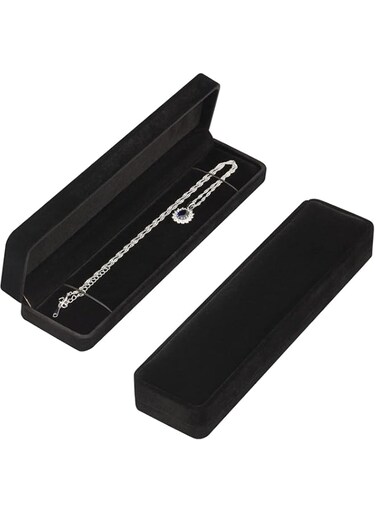 SYOSI Long Velvet Jewelry Chain Necklace Gift Box Set, Bracelet Storage Case, Jewelry Display Box for Wedding, Engagement, Proposal, Birthday and Anniversary 1 Piece (Black)