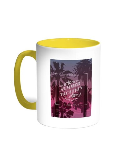 Summer Vacation Printed Coffee Mug Yellow/White 11ounce