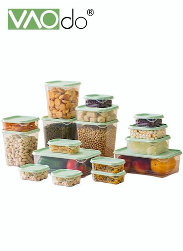 17PCS Airtight Food Storage Container Set BPA Free Clear Plastic Kitchen and Pantry Organization Canisters Food Storage Box Green