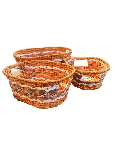 Set of 3 Handmade Rattan Fruit Basket Food Storage Bowls Kitchen Organizer