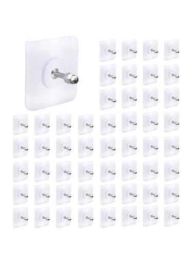 Adhesive Wall Hooks, 50pcs Heavy Duty Wall Hooks, Self Adhesive Hook, Strong Nail Transparent Screw Holder, Self-Sticking Wall Hooks for Bathroom, Kitchen, Wall Hanging Ceiling, Screw Net Length 16mm