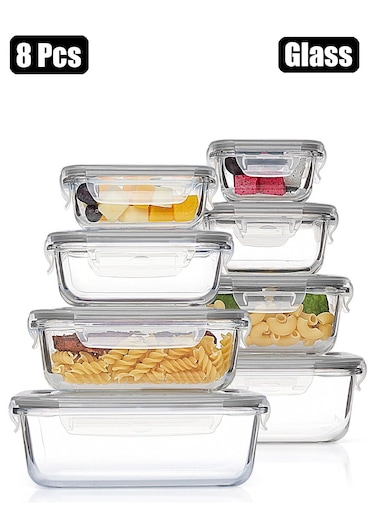 8 Pack Glass Food Storage Containers with Lids, Meal Prep Containers, Airtight Bento Boxes with Leak Proof Locking for Microwave, Oven, Freezer and Dishwasher, BPA Free