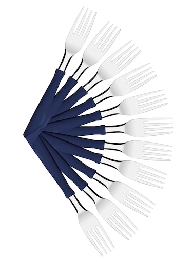 New Kolor 12 Pieces Stainless Steel Table Forks Set with Blue Polypropylene Handles