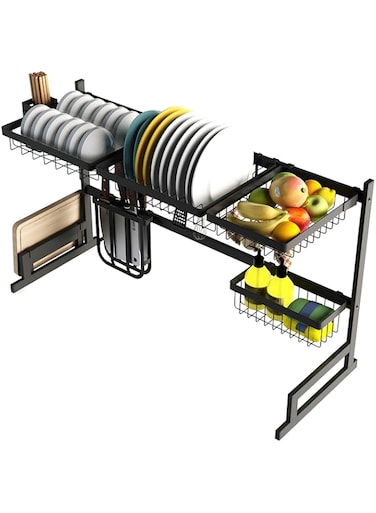 NICE　Dish Drying Rack Over Sink，Shelf Shelves， رف رفوف Shelf Dish Rack Over-Draining Rack Sink Organizer with Utensil Holder Hooks for Kitchen Storage - Kitchen Space Saver