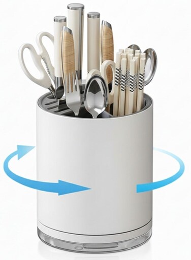 Universal Space-Saving Knife Block Organizer with Multi-Slot Design &acirc;&euro;&ldquo; Rust-Proof Plastic Cutlery Holder with Drain Tray &amp; Dedicated Scissor Slot, Countertop Storage Rack for Knives, Forks, Spoons, Chopsticks &acirc;&euro;&ldquo; White &amp; Gray