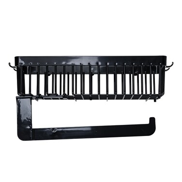 Polypropylene Shelf with Paper Towel Holder &acirc;&euro;&ldquo; Black/White (Assorted)   Wall Mounted Kitchen Shelf   Multi-Purpose Storage Rack for Kitchen &amp; Bathroom