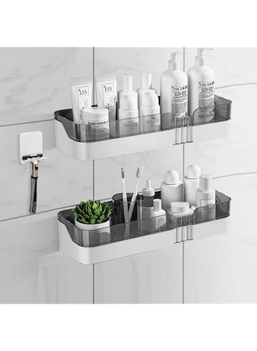Aukomer Shower Caddy Bathroom Shower Shelves 2 Pcs: Adhesive Shower Organizer with Hook, No Drilling Dual-Layer Bathroom Wall Organizer, Upgraded Kitchen Storage Rustproof Storage Rack for Bathroom