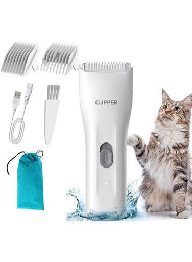 QUEENADA Dog Clippers Professional Cat Shaver - Pet Grooming Kit Clipper for Long Hair Low Noise Paw Trimmer, Quiet Rechargeable Pet Hair Clippers Tools for Cats Dogs(White)
