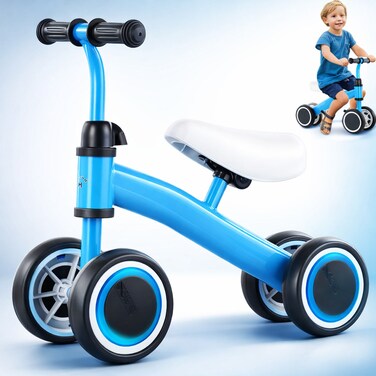 StarMarz Baby Balance Bike &ndash; 4-Wheel Toddler Training Bike for Indoor/Outdoor Riding, Soft Seat &amp; No-Pedal Design for Safe Learning &ndash; Lightweight Kids First Bike (1&ndash;3 Years) &ndash; Blue