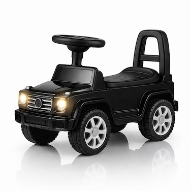 StarMarz Black Luxury Ride-On Jeep &ndash; Foot-to-Floor Baby Push Car with Steering Wheel, Backrest &amp; Smooth Wheels &ndash; Indoor/Outdoor Toddler Ride-On Toy (1&ndash;4 Years) &ndash; Black Edition