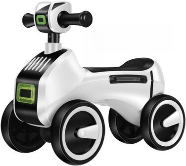 StarMarz LED Music Ride-On Bike &ndash; Foot-to-Floor Baby Push Scooter with Lights, Music, Steering Handle &amp; Stable 4-Wheel Design &ndash; Indoor/Outdoor Toddler Ride-On Toy (1&ndash;4 Years) &ndash; White Edition