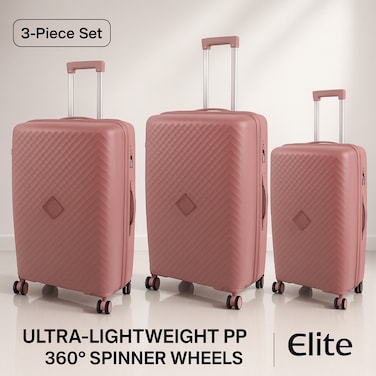 ELITE 3-Piece Hard-Shell Luggage Set (20/24/28) &ndash; Lightweight Spinner Suitcase &ndash; Rose Gold