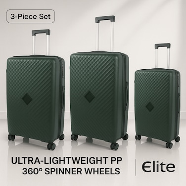 ELITE 3-Piece Hard-Shell Luggage Set (20/24/28) &ndash; Lightweight Spinner Suitcase &ndash; Dark Green