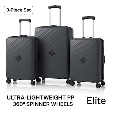 ELITE 3-Piece Hard-Shell Luggage Set (20/24/28) &ndash; Lightweight Spinner Suitcase &ndash; Dark Grey