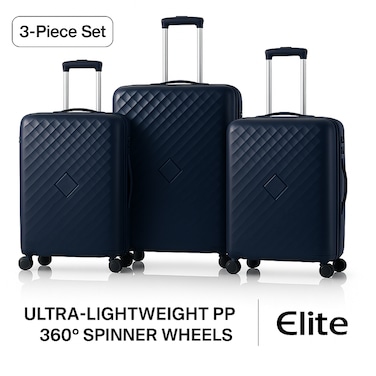 ELITE 3-Piece Hard-Shell Luggage Set (20/24/28) &ndash; Lightweight Spinner Suitcase &ndash; Dark Blue