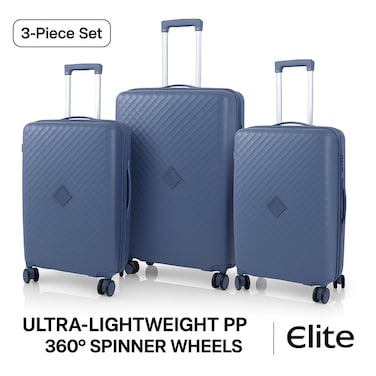 ELITE 3-Piece Hard-Shell Luggage Set (20/24/28) &ndash; Lightweight Spinner Suitcase &ndash; Light Blue