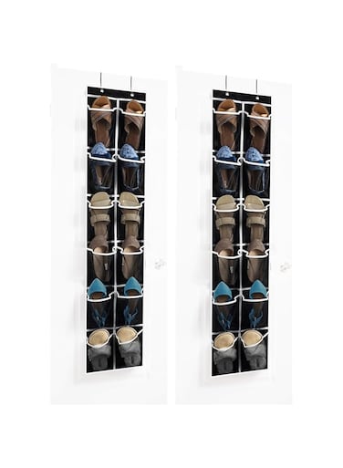 ZOBER YH Goods 2-Pack Over-The-Door Shoe Organizer, 12 Mesh Pockets, Space-Saver - 57.5"x12