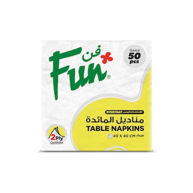 Fun Everyday Table Napkins White 2 Ply 40x40cm 50 PCS