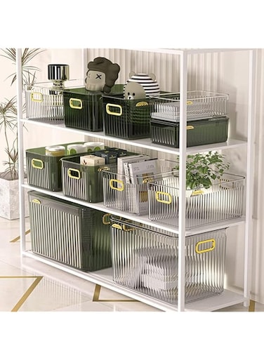 VIKITIM Multi Use Transparent Plastic Storage Box with Lid for Organizing Stackable Bathroom Kitchen Pantry Organizer Bin Toys Container (Transparent Large)