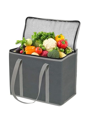 KASTWAVE Lunch Delivery Bag Large, Insulated Shopping Bag, Reusable Cool Bag, Food Cooler Bag, Washable, Reinforced Bottom and Handles, Insulated Grocery Bags for Hot Or Cold Food(Grey)