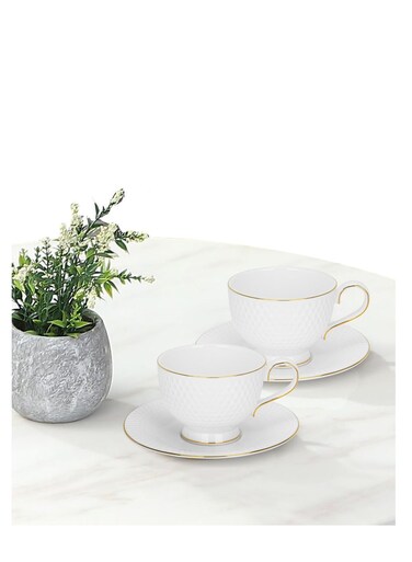 2-Piece Cup and Saucer 200ml, Noemi Series, Coffee/Tea Cup, Perfect for Coffee Lover for Latte, Cappuccino, Hot Choco, Great Partner in Cold Weathers in Office, Room, Breakfast And Snack Time