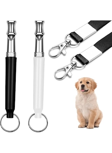 Dog Whistle,2 Pack Adjustable Ultrasonic Silent Dog Whistle, Effortless Barking Control and Highly Effective Recall Training,Professional Recall Dog Training Whistles, with Lanyard (Black and White)