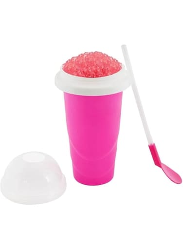 MAGA ZONE Slushie Cup DIY Slushy Maker - Double Layer Squeeze Smoothie Cup, Summer Cooler Pinch Cup for Children and Adults, Home DIY Smoothie Ice Cup (Pink)