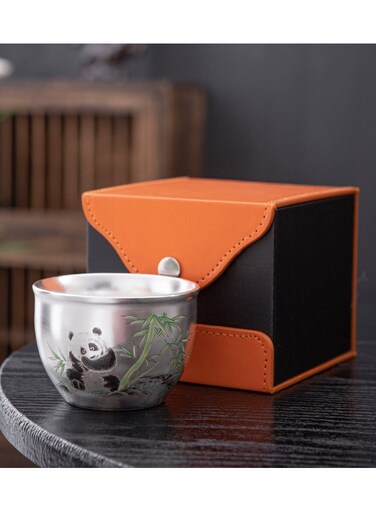 Pure Silver-plated Teacup, Ceramic Teacup Tea Bowl Gift Box, Panda Teacup