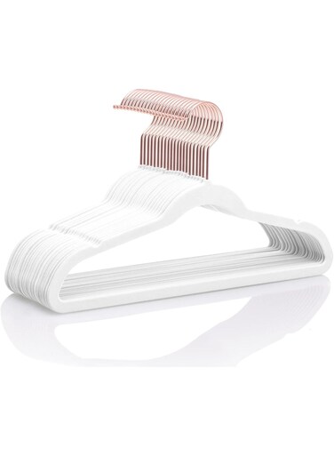 Dot Gift&Acirc;&reg; 10-Pack White Kids Velvet Hangers 14" Wide with Copper Rose Gold Hooks - Nursery Clothes Hangers Non Slip Toddler Hangers.