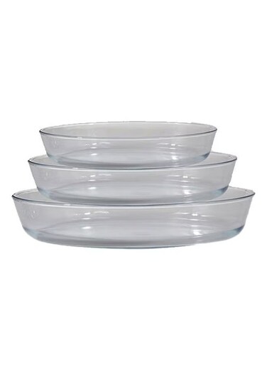 Borosilicate Oval Glass Baking Tray Set Clear 1.6Ltr - 25.8x18x6cm