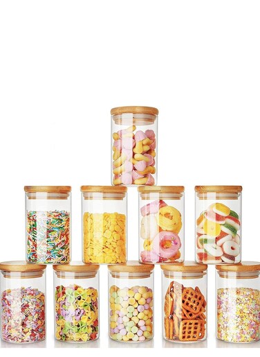 Set of 10-290 ML Borosilicate Glass Storage Jars With Bamboo Lids