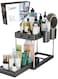 2 Tier Under Sink Organizer with Drawer: Multi-Purpose Storage Solution with Specialy designed Handle, Anti-Slip Mats, Additional 4 Hooks, 2 Cups, and Enlarged Size - Secret Black, Pack of 1