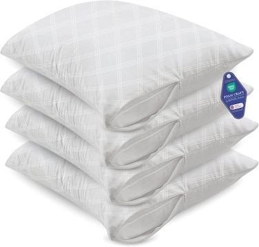 CRAFT Hotel Quality Quilted Pillow Protectors Set of 4 - Zippered Enclosure &amp; Bed Bug Proof