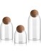 Zidao Glass Storage Jar with Wood Lid Ball Clear Candy Jar for Serving Tea Coffee 3Pcs,Brown