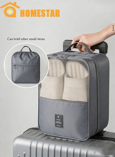 Shoe Bag for Travel, Shoe Organizer Storage Pouch for Packing with Zipper for Men and Women, Travel and Daily Use for Flying Carry on Luggage, Grey