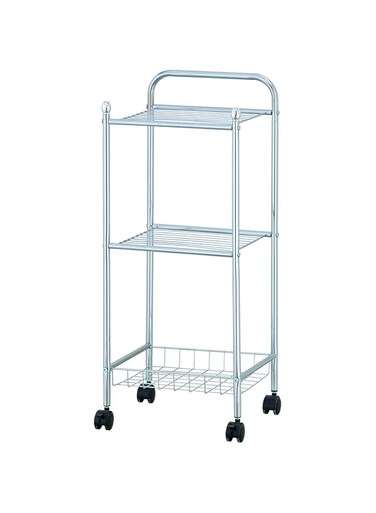 Zenments, 2-Shelf and Wire Basket Trolley, Chrome, 32Wx28Dx77H cm, HTC-ZEN-259