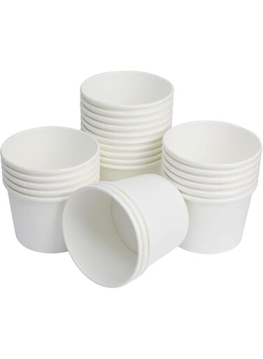 SNH Packing Disposable Paper Ice Cream Cup without Lid 25-Pieces, 16 oz Capacity White.