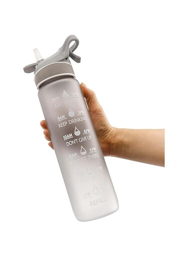 Tazweeq Sports Water Bottle, Straw and Spout Dual Purpose, Thirst Quencher, Quick Cooler, Suitable for Fitness, Travel, Running (Gray 1000ml One Pack)