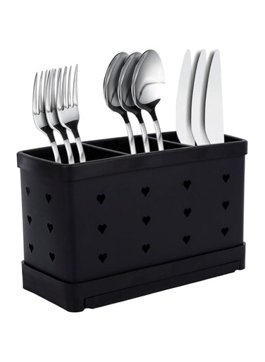 Fadcaer Utensil Holder,Stainless Steel Utensil Holder,Cutlery Drainer Tableware Holder with 3 Compartments,Stainless Steel Kitchen Utensils Organizer,Countertop Cutlery Drying Holder (Black)