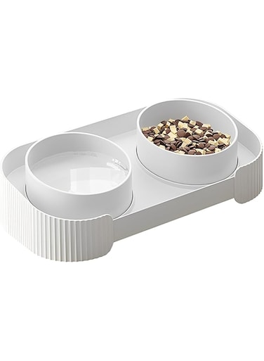 Beauenty Cat Bowls,Tilted Elevated Dog bowls,Ceramic Pet Food Bowl for Small Pets, Spine-Protective, Food &amp; Water Dual-use Feeding Dish, Backflow Prevention