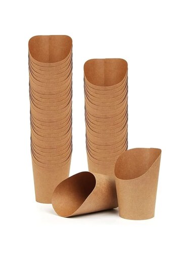 Ecoway Pack Of 25-12 Oz French Fries Cup Holder Disposable Snack Cups Take Out, Popcorn Box Paper Cones, Biodegradable, Eco-Friendly, Compostable, Kraft Paper Cups, Brown