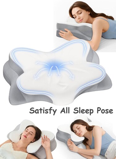 Shape Cervical Pillow for Shoulder and Neck Pain Relief, Memory Foam Neck Pillow, Ergonomic Orthopedic Neck Support Pillow for Side Back Stomach Sleeping