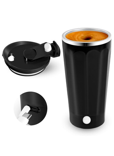 Self-Stirring Mug: Electric Magnetic Stainless Steel Coffee Cup with Lid for Automatic Mixing of Coffee, Cocoa, and Protein Powder - Perfect for Home, Office, and Travel Use.