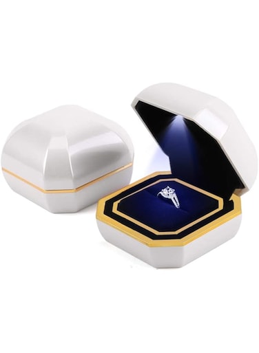 NALACAL Ring Box, Engagement Ring Boxes with LED Light Jewelry Gift Box Ring Case Organizer for Proposal Wedding Valentine&#39;s Day Anniversary (White)
