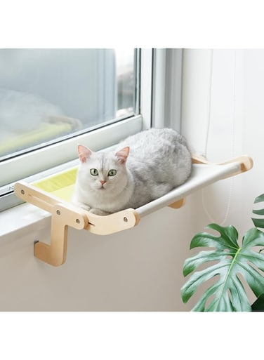 MEWOOFUN Cat Window Perch Lounge Mount Hammock Window Seat Bed Shelves for Indoor Cats No Drilling No Suction Cup (Yellow/Grey)