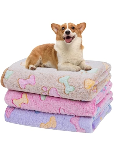 Dono 1 Pack 3 Blankets Soft Fluffy Cute Bone Pattern Fleece Pet Blanket Warm Sleep Mat Cute Print Design Puppy Kitten Blanket Doggy Mat Paw Print for Animals