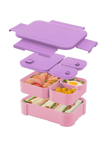 Chucai&reg; Bento Lunch Box for Kids, 1911ml Leakproof Kids Lunch Box with Lid, 3 Compartments Portions Lunchbox Back to School or Picnics, Reusable On-the-Go Meal and Snack Packing (Light Purple)